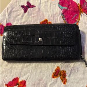 Tusk Black Croc-Embossed Zip Around Wallet